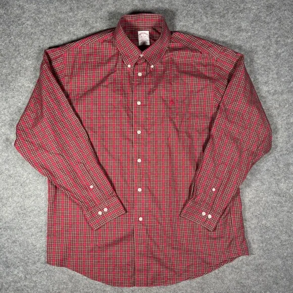 Brooks Brothers Madison Shirt Mens Large Red Plaid Supima Cotton Non-Iron Large - Picture 1 of 10